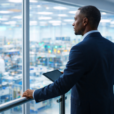 Man Overlooking a GMP Facility B